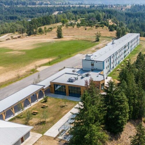 Ariel Drone photo of Modular Building at Castelgar Student Housing